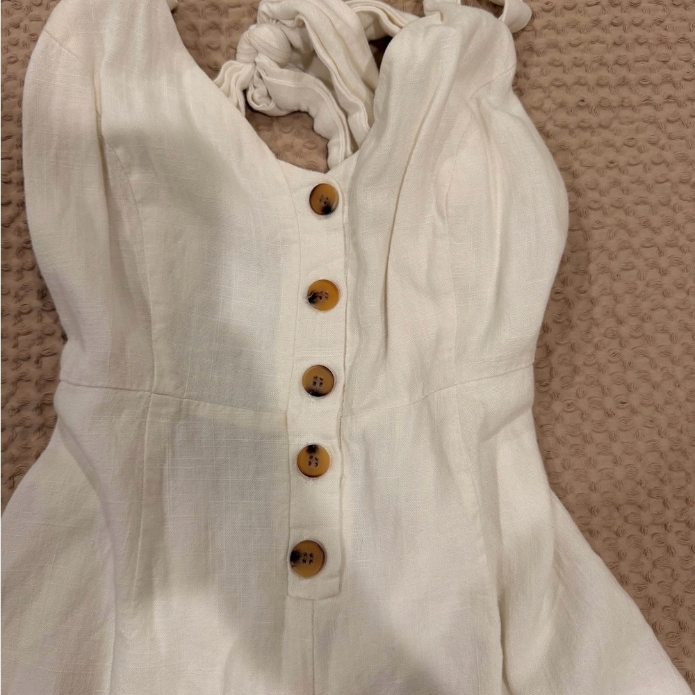 Brandy Melville White Linen-Blend Button Romper